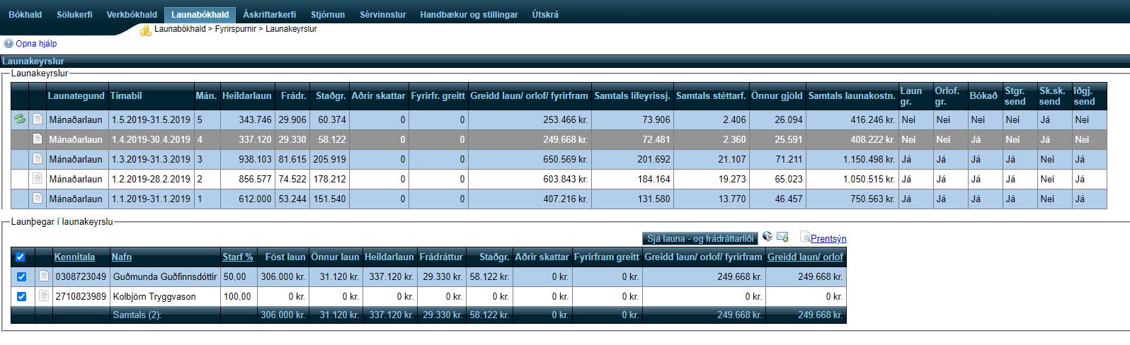 Launakerfi - fyrirspurnir - launakeyrslur