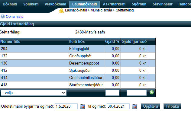 Launakerfi - gjöld í stéttarfélagi