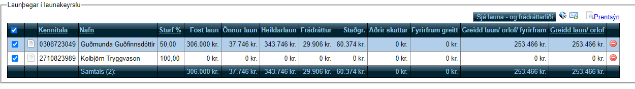 Launakerfi - launþegar í keyrslu