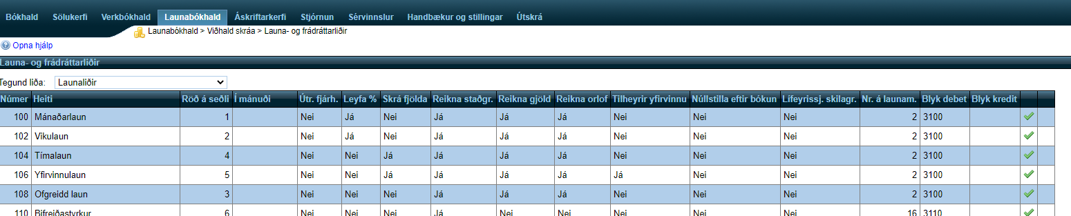 Launakerfi - launaliðir