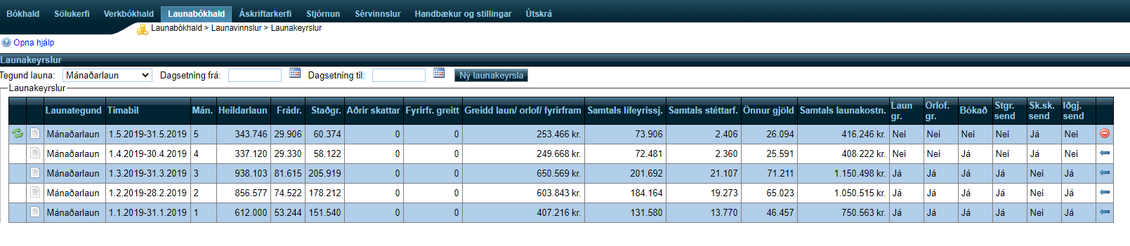 Launakerfi - launavinnslur