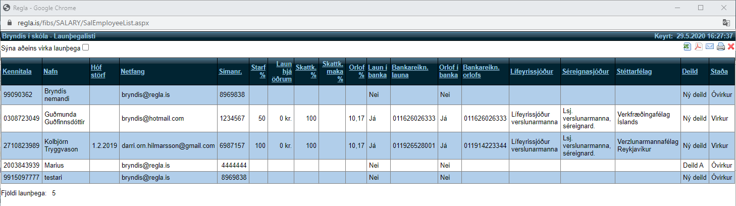 Launakerfi - fyrirspurnir - launaþegalisti