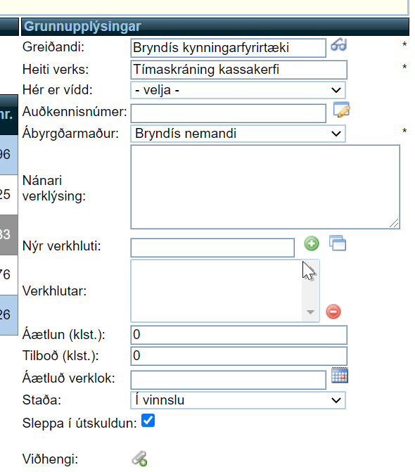 POS verk fyrir tímaskráningu