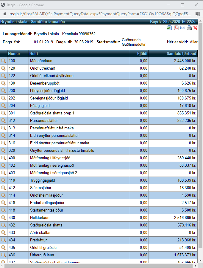 Launakerfi - fyrirspurnir samtals launaliðir