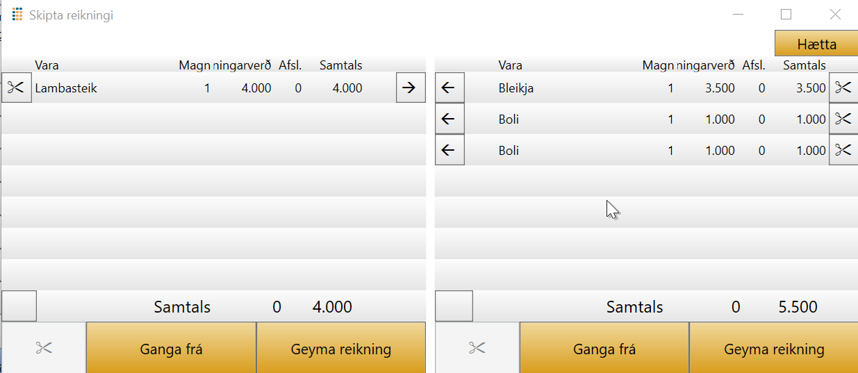 POS skipta reikningi 2